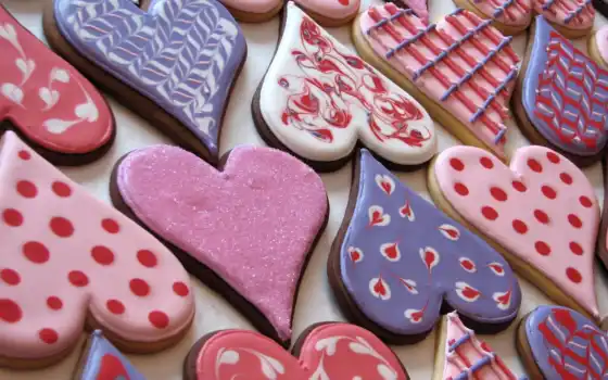 куки, валентинка, сердце, день, печенье, розовый, лед