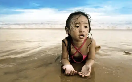 песок, море, пляж, женщина