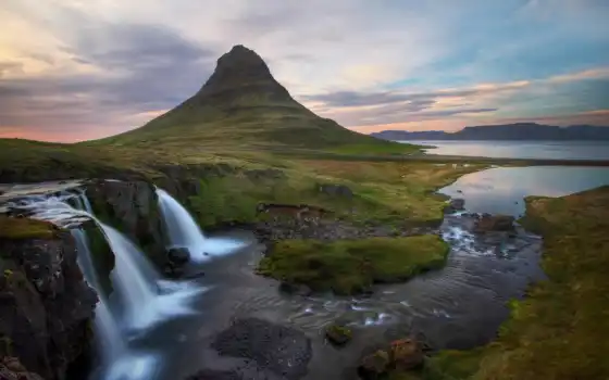 лед, исландия, река, река, горы, бухта, море, обой, тпг,
