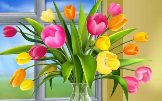 цветы, весна, shirokoformatnyi, тюльпан, ваза