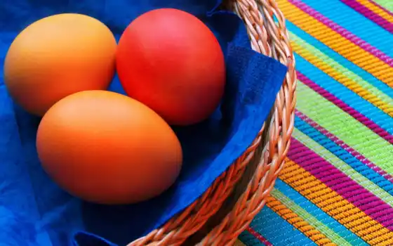 красочные, три, столик, корзина, eggs, cloth