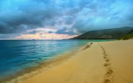 песок, след, пляж