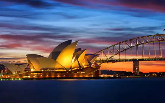 австралия, сидней, opera, мост, огни, house, города, 