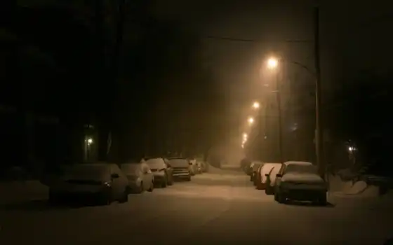 зима, фонарь, улица, машина,