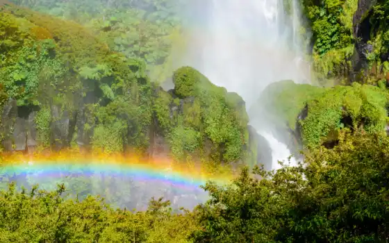парк, сольное, национальный, Чили, водопад, леон, радуга