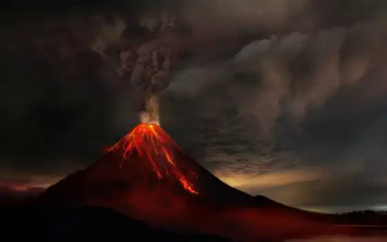 вулкан, извержение, гора, лава, дым