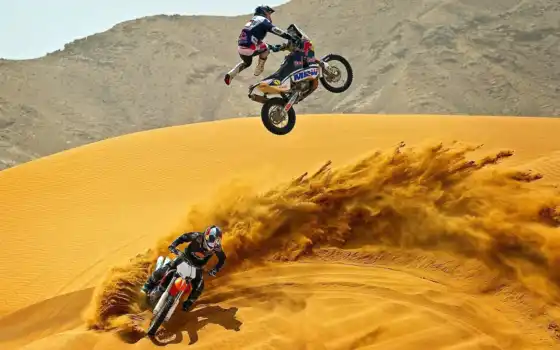 мотокросс, мотоциклы, пустыня, песок, спорт, 