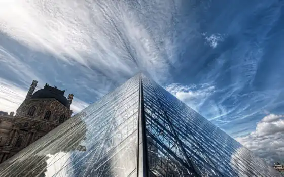 louvre, париж, небо, картинка, architecture, города, франция, облака, 