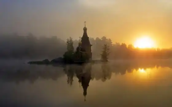 церковь, туман, утро, priroda, красивый, москва, россия, храм, pervozvannyi, andrei, только