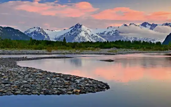 аляска, река, гора, природа