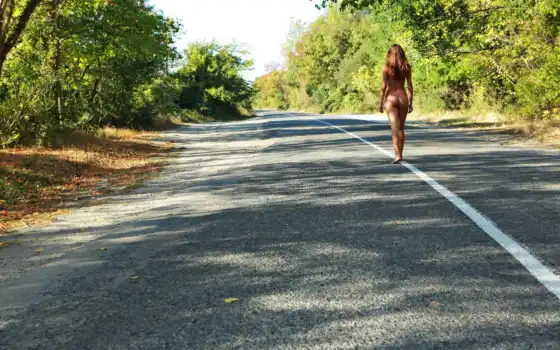 девушка, дорога, дороге, девушек, голая, 