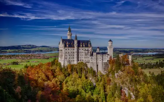 castle, бавария, германия, лес, landscape, нойшванштайн, нойшванштайн, 