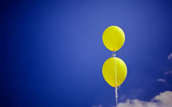 воздушный шар, небо, синий, золотистый, желтый