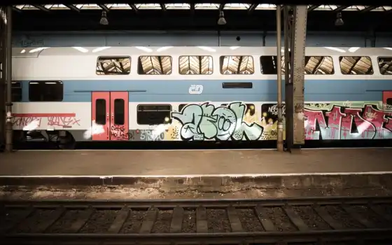 metro, поезд, загрузил, мэри, город, графика, graffiti, 