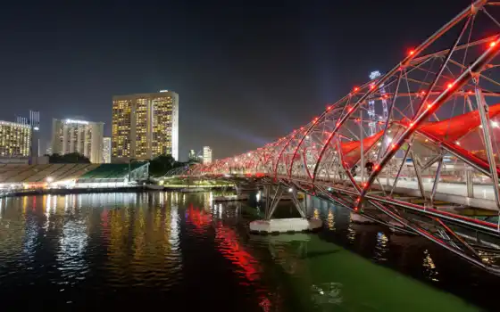 singapore, bay, мост, марина, helix, nighttime, garden, во, город, ночь, water
