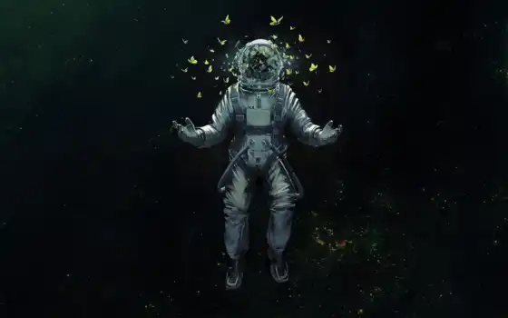 космос, астронавт, бабочка