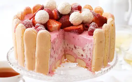 торт, десерт, сладкое, клубника, еда, ягоды, широкоформатные, 