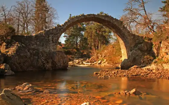 мост, камень, природа, река, старый