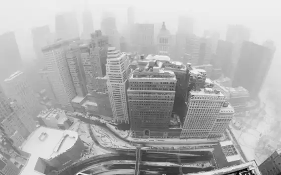 winter, нью, york, город, снег, new, небоскрёба, building, фотообои, взгляд