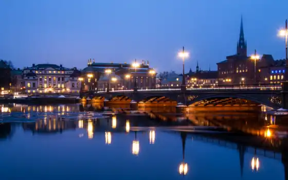 stockholm, sweden, house, река, мост