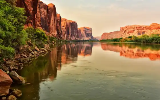 река, каньон, скала, моав, отражение