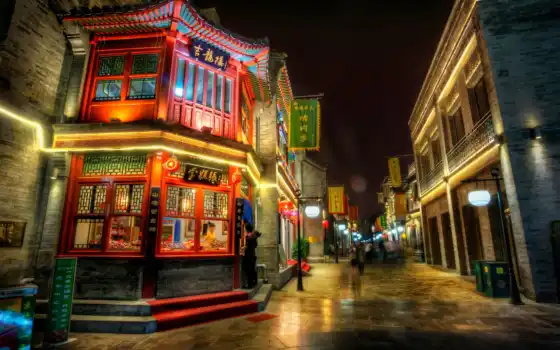 улица, город, ночь, Китай