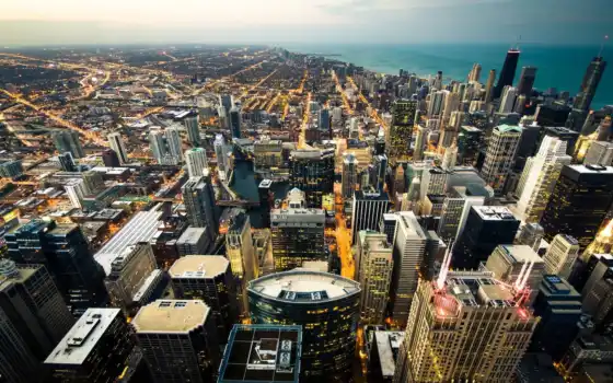 город, Чикаго, небоскреб, вершина, взгляд, городской пейзаж