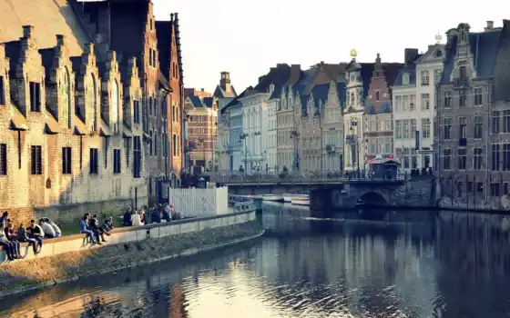 город, бельгия, ghent, дома, отражение, здания, water, 