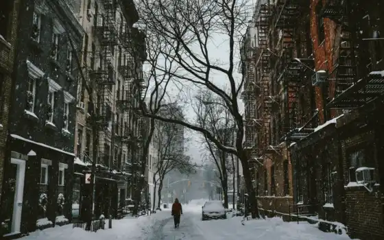 город, снег, улица,