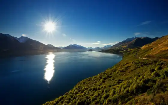 озеро, зеландия, новый, пейзаж