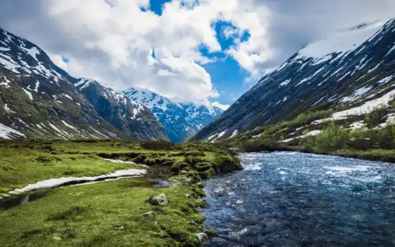 горы, река, природа, norwegian, озеро, sxga, норвегии, язык, чистота, 