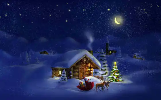 дом, зима, рождество, пик
