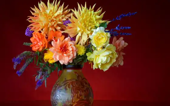 ваза, цветы, красочные, флеры, высокие, фон, кулер,