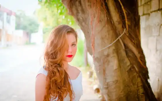 красное, дерево, скриншот, волосы, девушка
