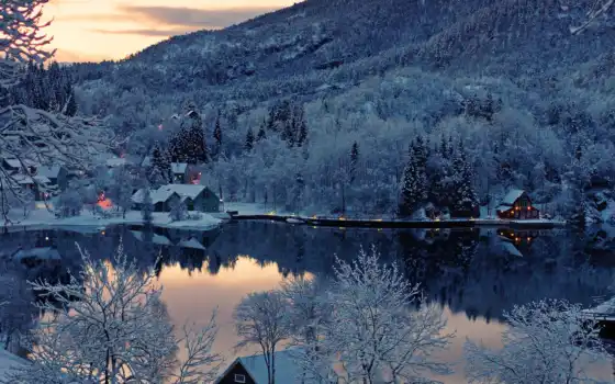 норвегия, зима, деревянная,