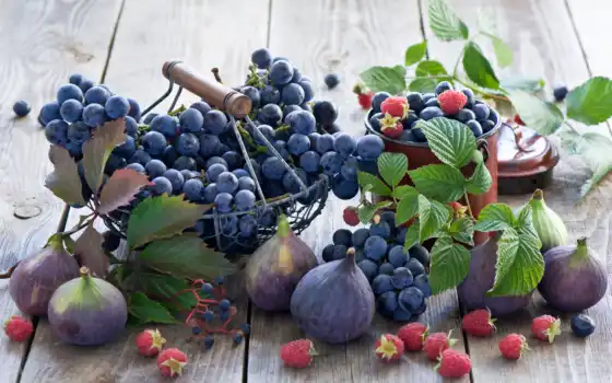 виноград, фиг, ягода, микс, малина