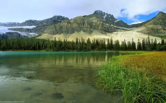 гора, озеро, скалистый, канада, природа, альберта