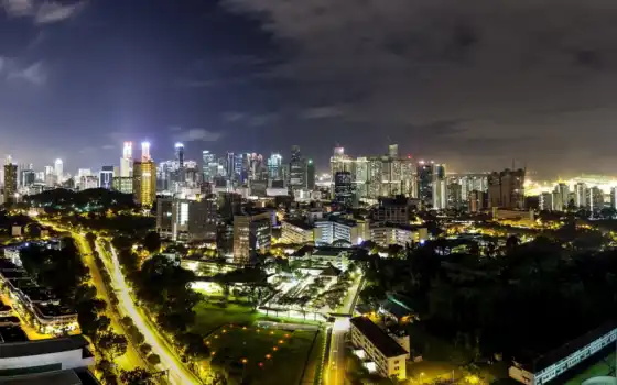 singapore, обойку, ночь, города, небо, смотреть, online, город, landscape, луна, 