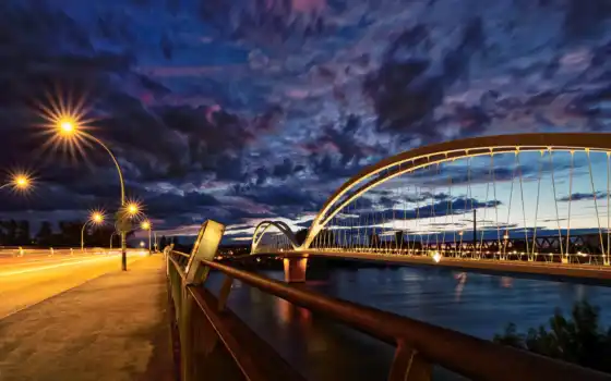 мост, франция, страсбург, огни, ночь, небо, канал, облако, home, fond, река