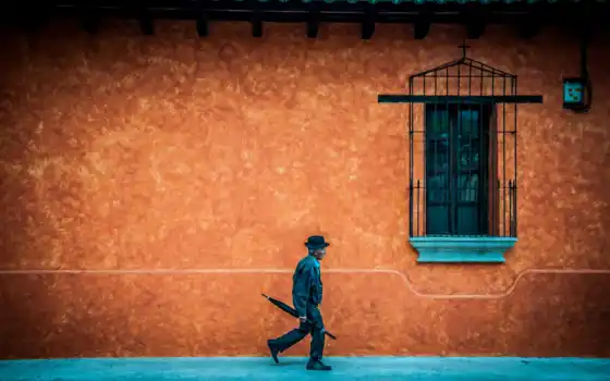 гватемала, стена, шляпа, зонтик, окно, мужчина