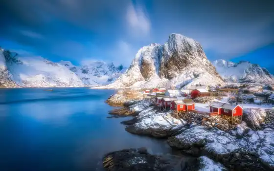 норвегия, леденец, норвежский фон, зима, настольные, горы,