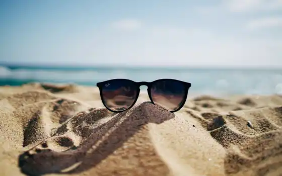 , песок, лучи, очки, пляж, каникулы