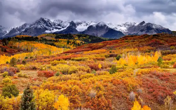 осень, лес, снег, облака, сша, дика, класс, река, краски,