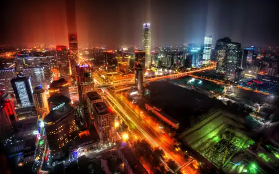 китаянка, beijing, город, широкоформатные, china, красивые, панорама, ночь, часть, 