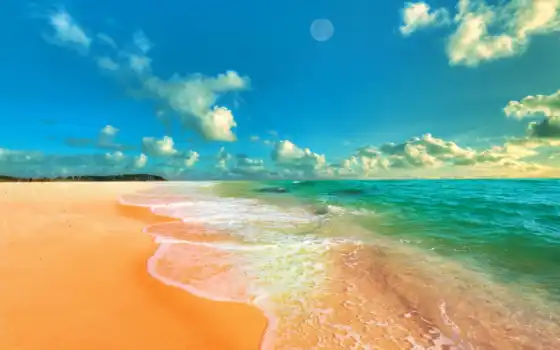 море, океан, пляж, песок, морской пейзаж, волны
