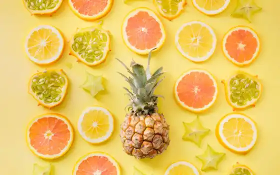 ананас, плод, глоток, желтый, лимон, еда, параллакс, разрешение