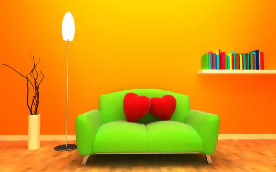 диван, графика, оранжевый