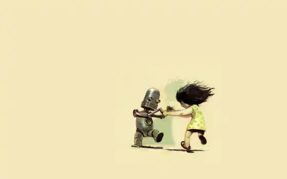 робот, девочка, нарисованные, танец