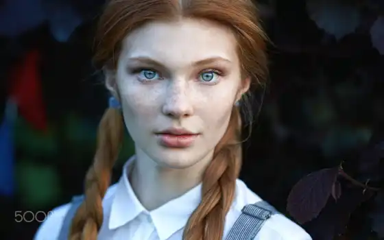 женщина, redhead, модель, blue, глаз