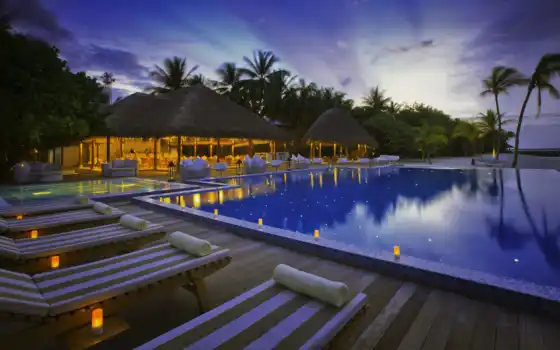 бассейн, ночь, hotel, остров, shah, maldive